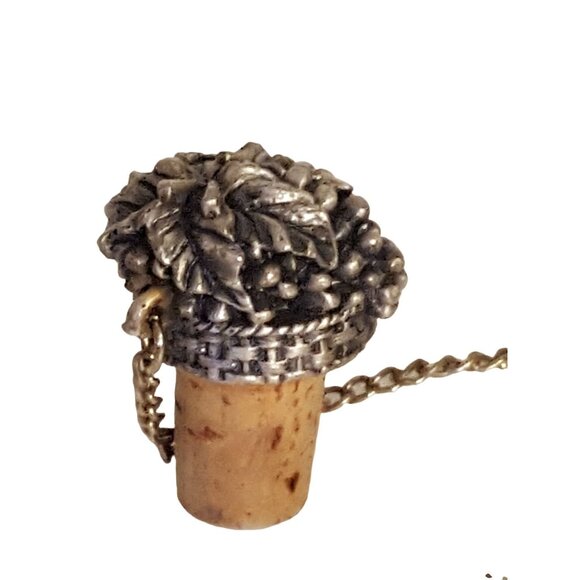 Vintage Pewter Grape Cluster Wine Bottle Stopper Cork - Picture 4 of 5